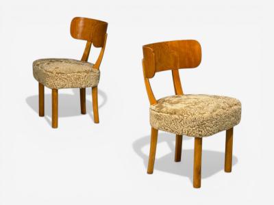  Nordiska Kompaniet Axel Einar Hjorth Rare Birka Chairs Birch Honey Sheepskin Sweden 1930s