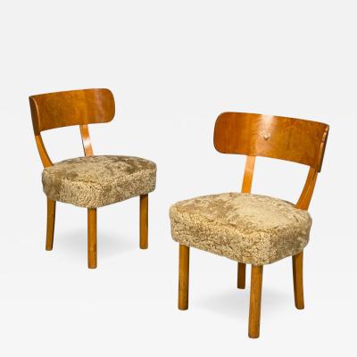  Nordiska Kompaniet Axel Einar Hjorth Rare Birka Chairs Birch Honey Sheepskin Sweden 1930s