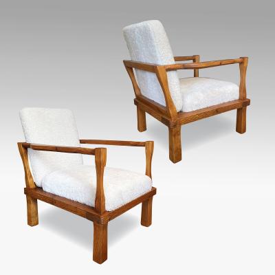  Nordiska Kompaniet Exceptional Pair of Gouged Pine Lounge Chairs Attributed to Axel Einar Hjorth