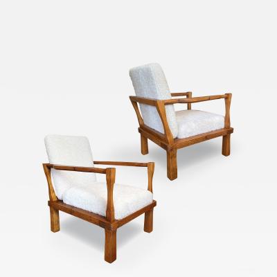  Nordiska Kompaniet Exceptional Pair of Gouged Pine Lounge Chairs Attributed to Axel Einar Hjorth