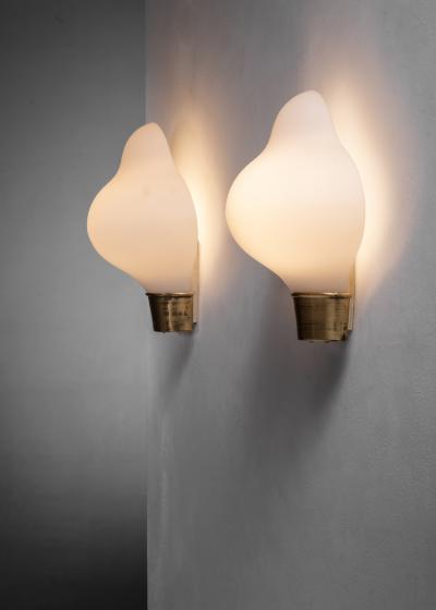  Nordiska Kompaniet Pair of Nordiska Kompaniet brass and glass wall lamps