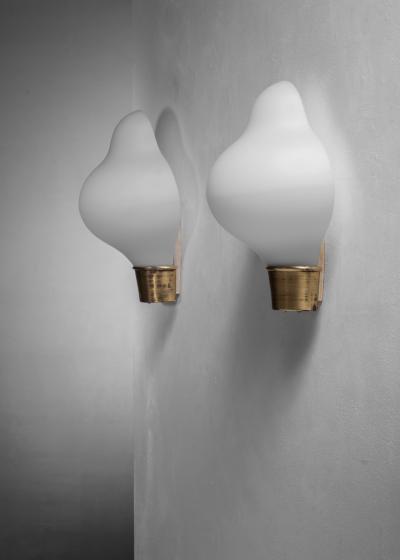  Nordiska Kompaniet Pair of Nordiska Kompaniet brass and glass wall lamps