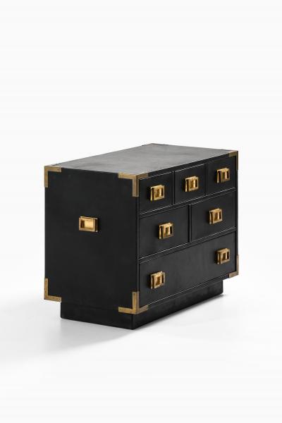  Nordiska Kompaniet Rare Freestanding Bureau in Brass and Leather by Ove Feuk 1960s