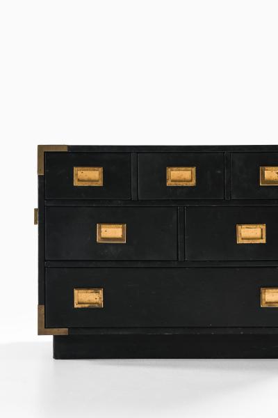  Nordiska Kompaniet Rare Freestanding Bureau in Brass and Leather by Ove Feuk 1960s
