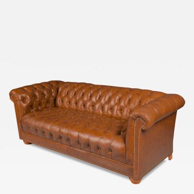  North Hickory Furniture Company Vintage Chesterfield Style Brown Leather Button Tufted Sofa