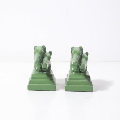 Nuart Creations Pair of Green Enameled Double Greyhound Bookends signed Nuart Creations
