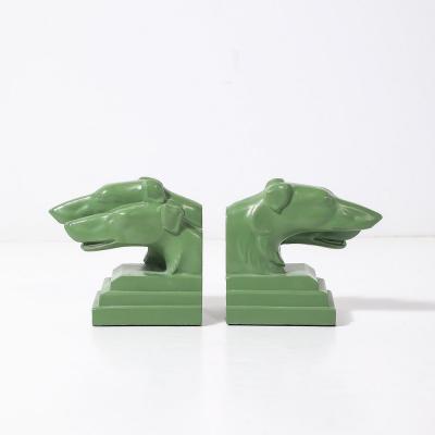 Nuart Creations Pair of Green Enameled Double Greyhound Bookends signed Nuart Creations