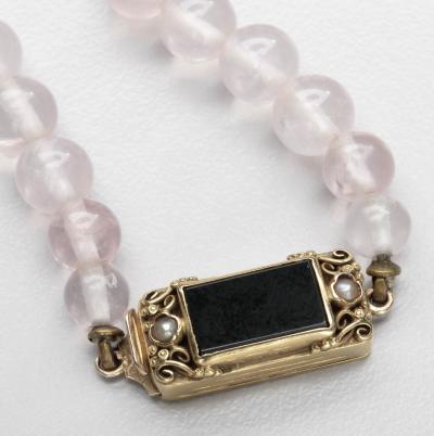  Oakes Studio American Arts Crafts Period Rose Quartz Necklace with Onyx Pearls