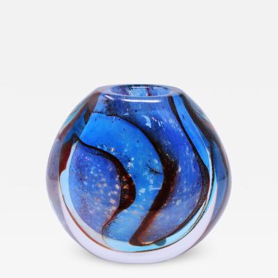  Oball Blue Swirl Murano Vase