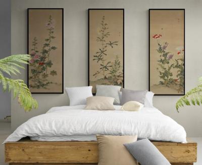  Obata Tosho Mid 19th Century Framed Japanese Painting Grasshopper Hibiscus 