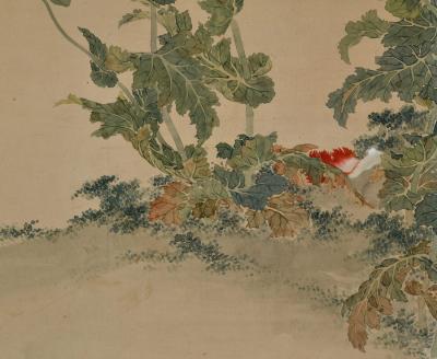  Obata Tosho Mid 19th Century Framed Japanese Painting Longhorn Beetle Poppies 