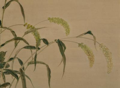  Obata Tosho Mid 19th Century Framed Japanese Painting Mice Millet