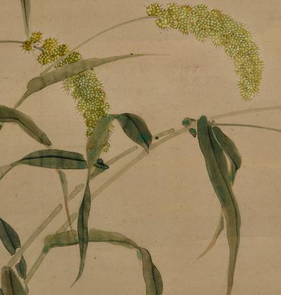  Obata Tosho Mid 19th Century Framed Japanese Painting Mice Millet