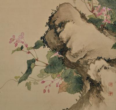  Obata Tosho Mid 19th Century Framed Japanese Painting Spider Morning Glory 