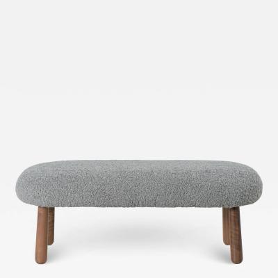  Object Refinery Wooly Bench in Gray Faux Lambswool Walnut by Object Refinery