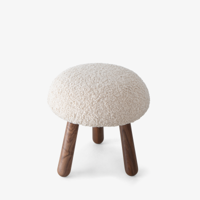  Object Refinery Wooly Ottoman in Natural Faux Lambswool Walnut by Object Refinery