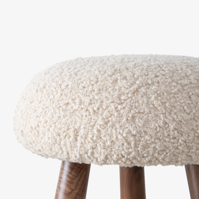  Object Refinery Wooly Ottoman in Natural Faux Lambswool Walnut by Object Refinery
