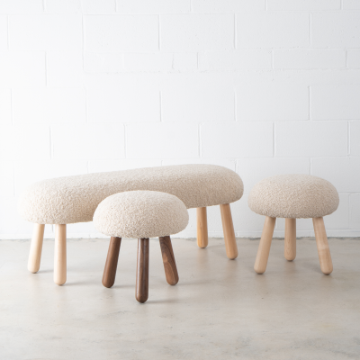  Object Refinery Wooly Ottoman in Natural Faux Lambswool Walnut by Object Refinery