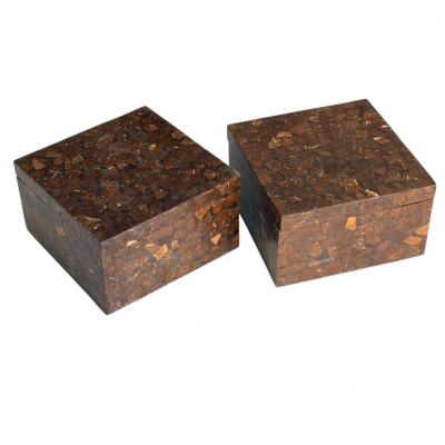  Oggetti Pair Oggetti Tessellated Coconut Shell Lidded Boxes 1990