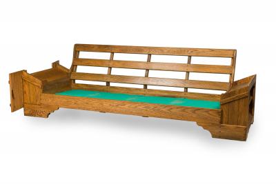  Old Hickory Furniture Co Rustic Old Hickory Wood and Tan Leather Settee