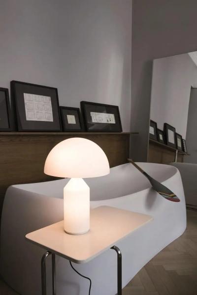  Oluce Vico Magistretti Atollo Opaline Glass Table Lamp for Oluce