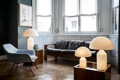  Oluce Vico Magistretti Atollo Opaline Glass Table Lamp for Oluce