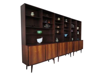  Omann Jun M belfabrik A S Three Omann Jun Mid century Danish Cabinets with Bookcase Hutches Wallunit