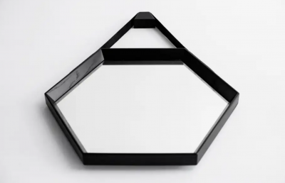  Orange Furniture BEVERLY OAK AND LEATHER HEXAGON MIRROR BY ORANGE LOS ANGELES