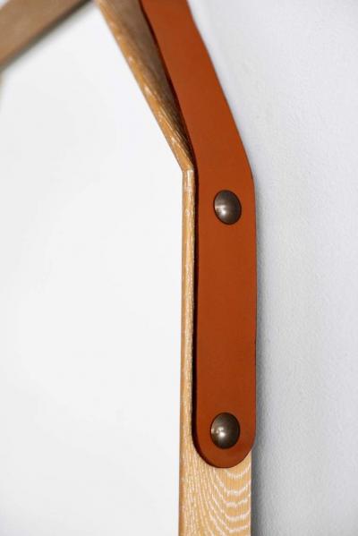  Orange Furniture BEVERLY OAK AND LEATHER OCTAGON MIRROR BY ORANGE LOS ANGELES