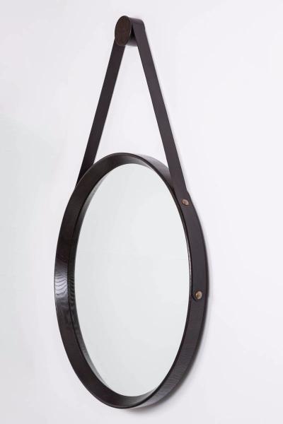  Orange Furniture BEVERLY OAK AND LEATHER ROUND MIRROR EBONY