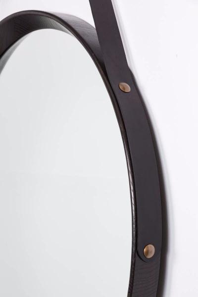  Orange Furniture BEVERLY OAK AND LEATHER ROUND MIRROR EBONY