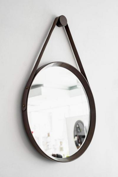  Orange Furniture BEVERLY OAK AND LEATHER ROUND MIRROR STONE GREY