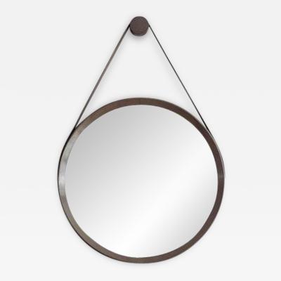  Orange Furniture BEVERLY OAK AND LEATHER ROUND MIRROR STONE GREY