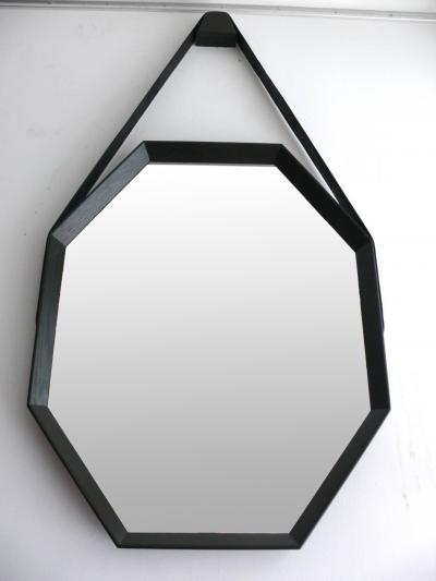  Orange Furniture Beverly Oak and Leather Elongated Octagon Mirror