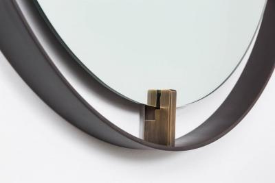  Orange Furniture Circular Metal and Leather Mirror
