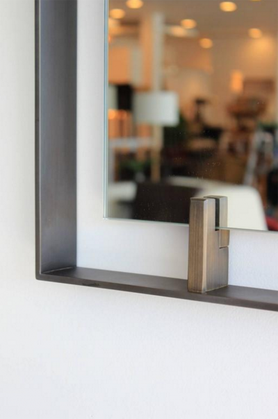  Orange Furniture Rectangular Metal and Leather Mirror