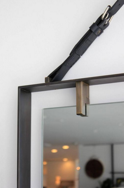  Orange Furniture Rectangular Metal and Leather Mirror