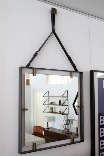 Orange Furniture Square Metal and Leather Mirror