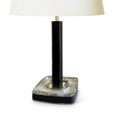  Orrefors Elegant Table Lamp in Crystal Leather and Brass by Orrefors Glasbruk