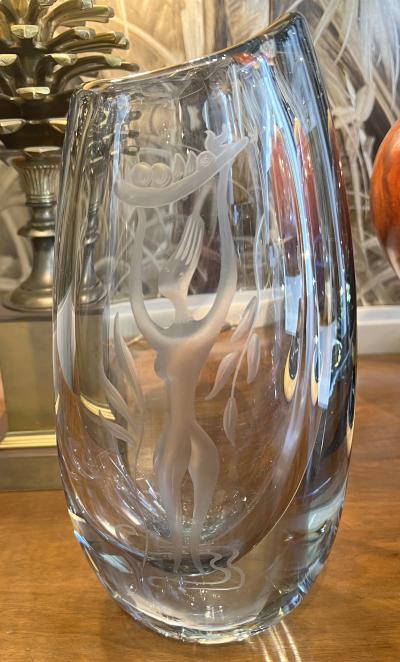  Orrefors Engraved glass vase Edition Orrefors Sweden circa 1950