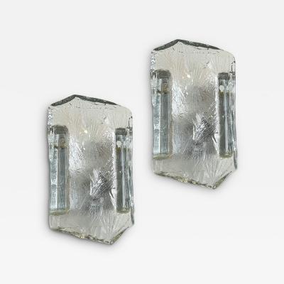  Orrefors Fine Pair of Brutalist Sconces in Artisanal Glass by Carl Fagerlund