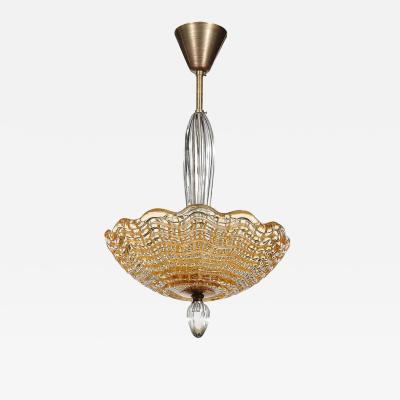  Orrefors Mid Century Mottled Glass Chandelier W Glass Drop Bronze Fittings by Orrefors