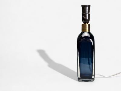  Orrefors Nils Landberg Swedish Modern Blue Tinted Glass Table Lamp Sweden 1960s