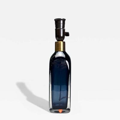  Orrefors Nils Landberg Swedish Modern Blue Tinted Glass Table Lamp Sweden 1960s