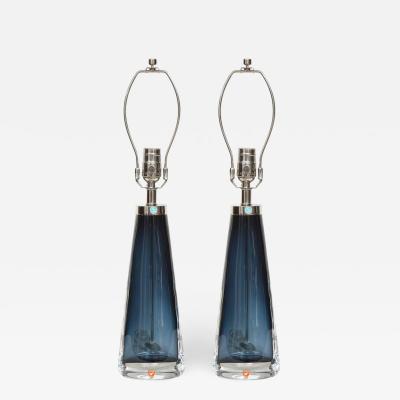  Orrefors Nils Landberg for Orrefors Smoked Blue Crystal Lamps