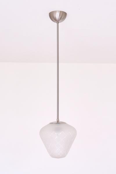  Orrefors Orrefors Pendant in Etched Diagonal Checkered Glass Swedish Modern 1950s