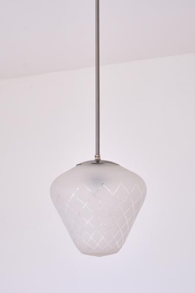  Orrefors Orrefors Pendant in Etched Diagonal Checkered Glass Swedish Modern 1950s