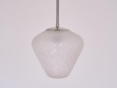  Orrefors Orrefors Pendant in Etched Diagonal Checkered Glass Swedish Modern 1950s