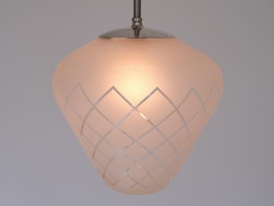  Orrefors Orrefors Pendant in Etched Diagonal Checkered Glass Swedish Modern 1950s