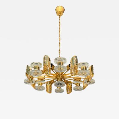  Orrefors Orrefors Scandinavian Modern Brass Glass Chandelier Sweden 1960s